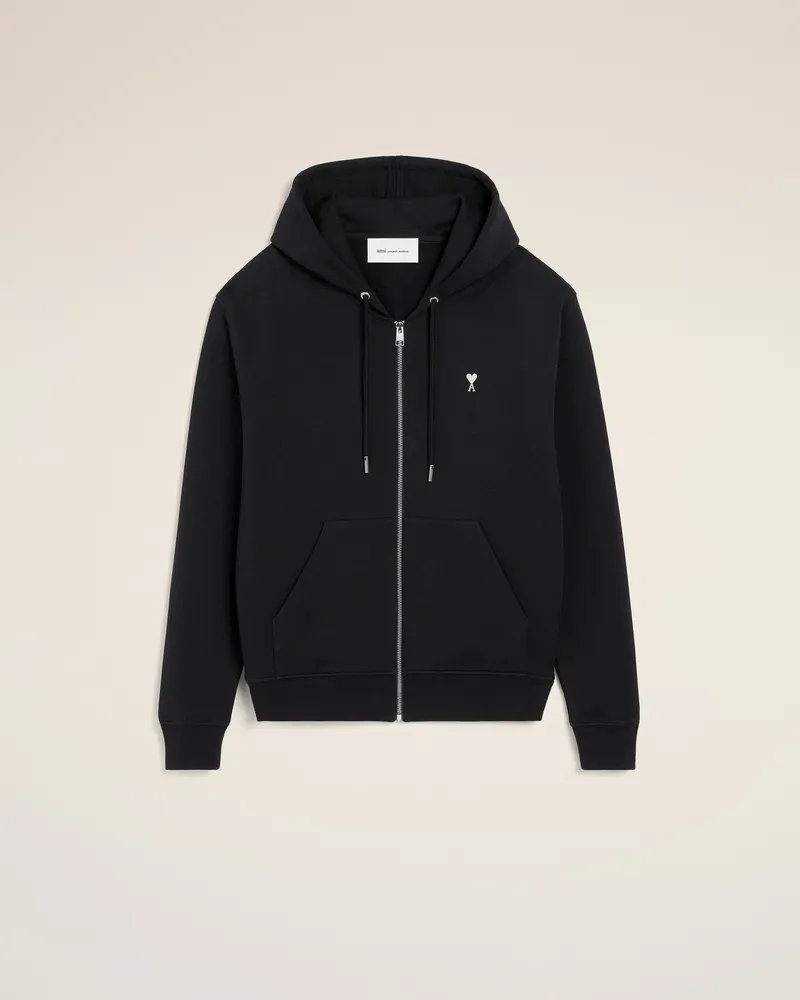AMI Paris Schwarzer Ami De Coeur Baumwoll-Kapuzenpullover mit Reißverschluss Schwarz für Herren Schwarz