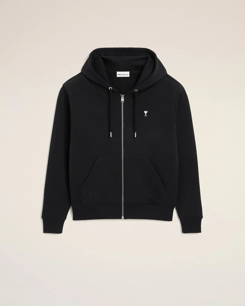 AMI Paris Schwarzer Ami De Coeur Baumwoll-Kapuzenpullover mit Reißverschluss Schwarz für Herren Schwarz