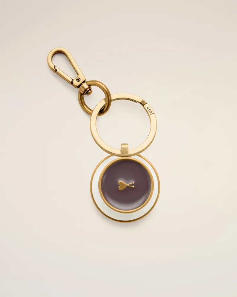 AMI Paris Ami De Coeur Kaffeetassen-Schlüsselanhänger aus goldfarbenem Metall Mehrfarbig Unisex Ecru