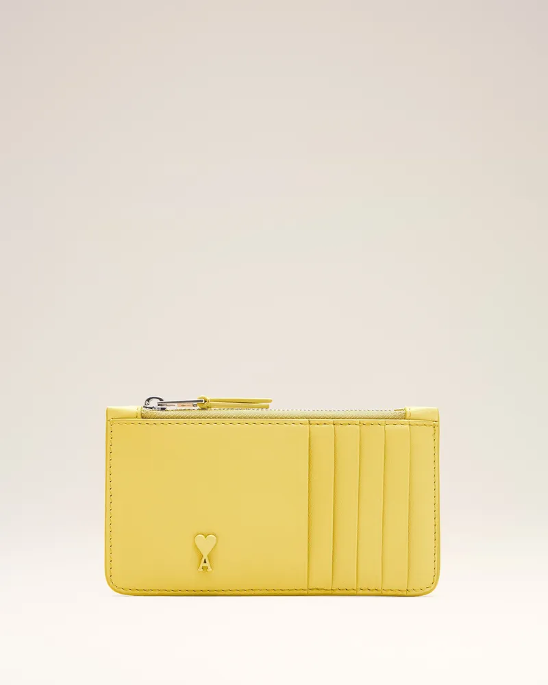 AMI Paris Gelbes Ami De Coeur Kartenetui aus Rindsleder mit Reißverschluss Gelb Unisex Pastellgelb