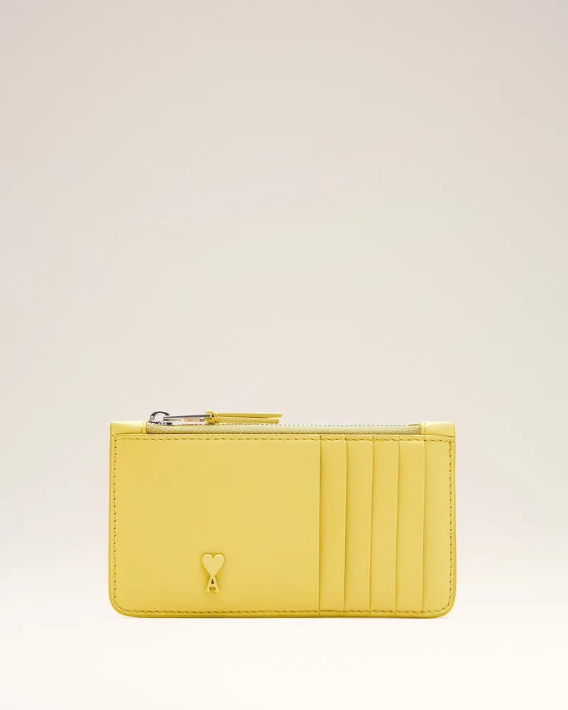 AMI Paris Gelbes Ami De Coeur Kartenetui aus Rindsleder mit Reißverschluss Gelb Unisex Pastellgelb