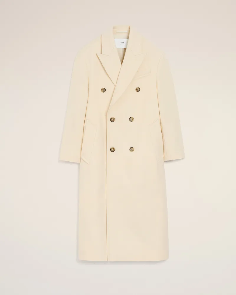 AMI Paris Zweireihiger langer Mantel aus weißer Wolle Weiß für Damen Ivory