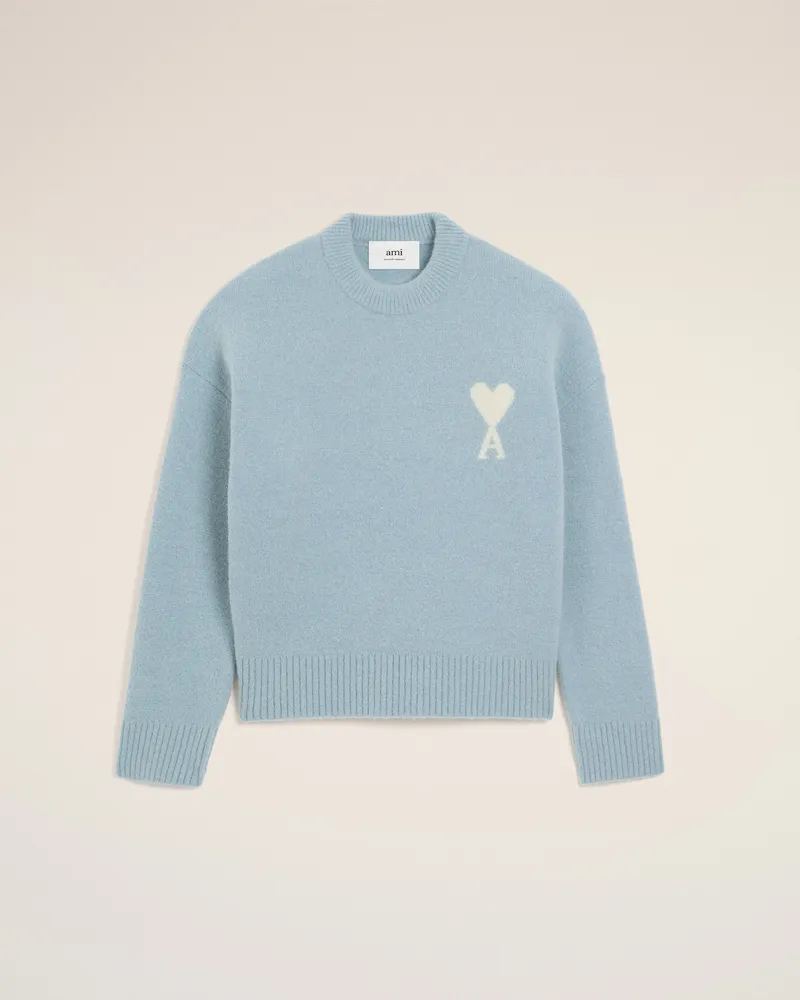 AMI Paris Ami De Coeur Pullover mit Rundhalsausschnitt aus Alpakawolle in Blau Blau Unisex Sky