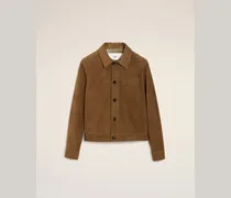 Braune Ami De Coeur Lederjacke mit Knöpfen Braun für Herren