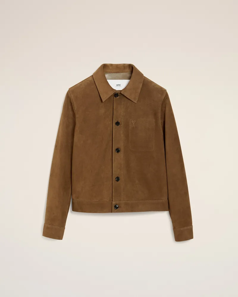AMI Paris Braune Ami De Coeur Lederjacke mit Knöpfen Grau für Herren Hazelnut