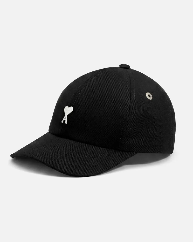 AMI Paris Ami de Coeur Cap aus schwarzer Baumwolle Schwarz Unisex Schwarz