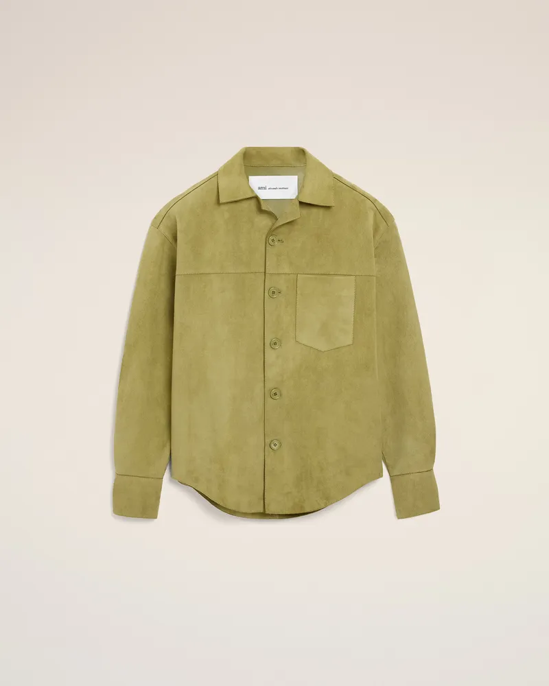 AMI Paris Grünes Überhemd aus Ziegenleder mit Knöpfen Grün Unisex Matcha