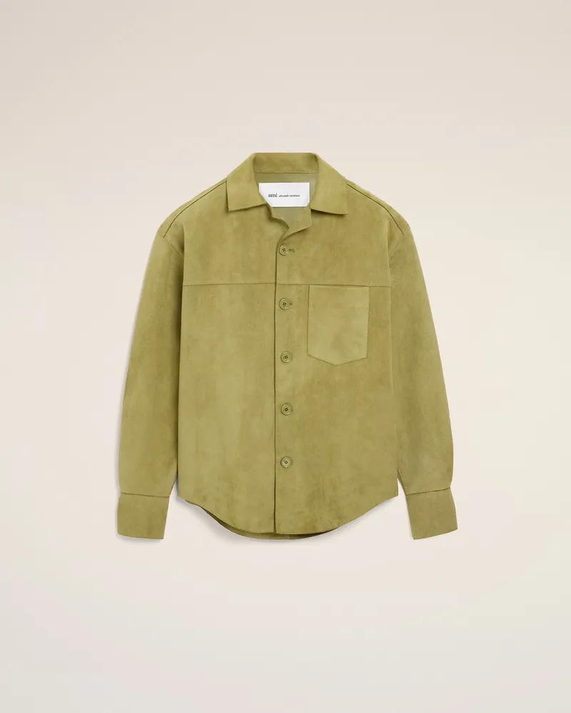 AMI Paris Grünes Überhemd aus Ziegenleder mit Knöpfen Grün Unisex Matcha