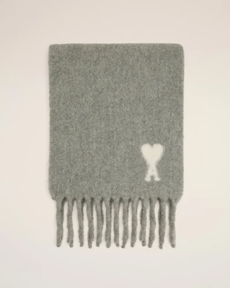 AMI Paris Ami De Coeur Schal aus grauer Alpakawolle Grau Unisex Grau