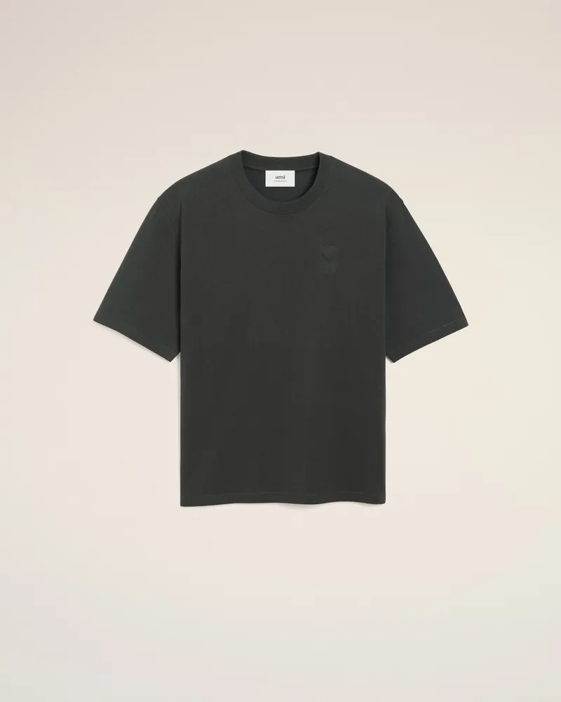 AMI Paris Ami De Coeur T-Shirt mit Cosy-Fit aus schwarzer Baumwolle Grau Unisex Anthrazit