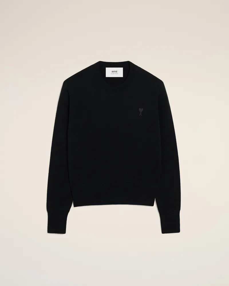 AMI Paris Ami De Coeur Pullover mit Rundhalsausschnitt aus schwarzer Wolle Schwarz für Damen Schwarz