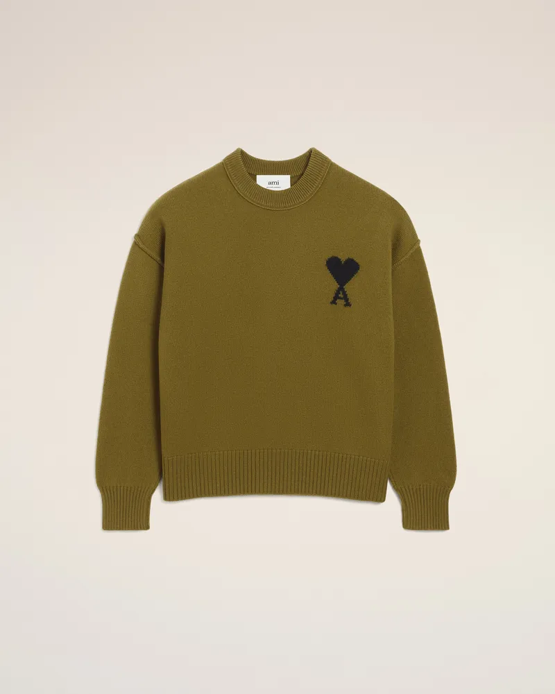 AMI Paris Ami De Coeur Pullover mit Rundhalsausschnitt aus Wolle in Grün Grün Unisex Bronze