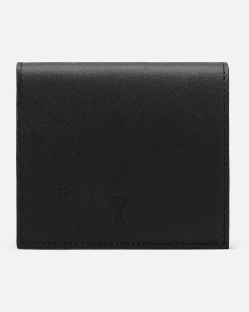 AMI Paris Ami de Coeur Portemonnaie aus schwarzem Rindsleder mit zwei Fächern Schwarz Unisex Schwarz