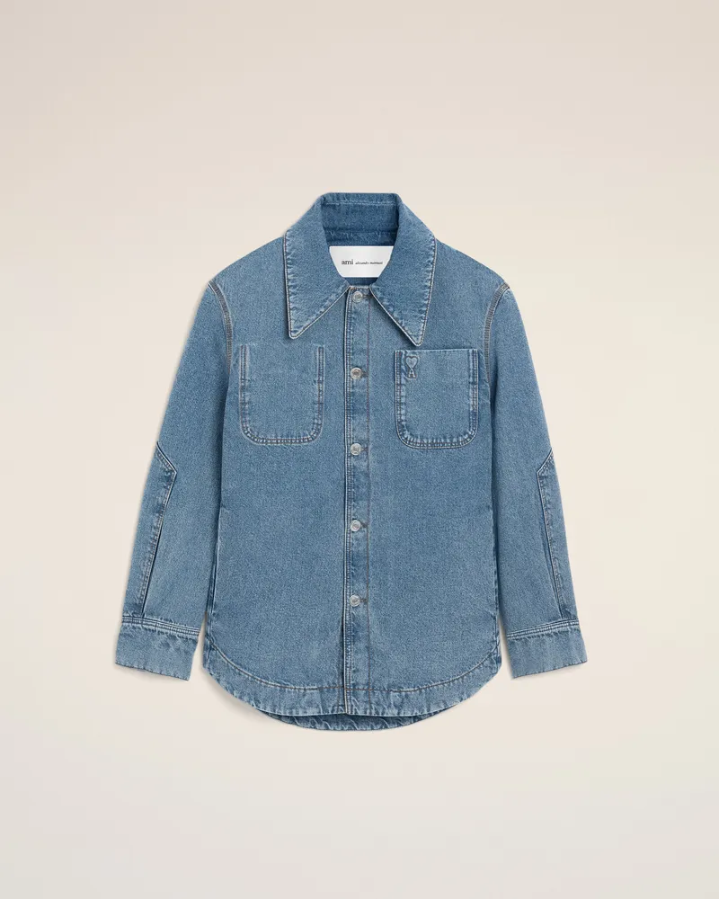 AMI Paris Blaues Ami De Coeur Worker-Überhemd aus Baumwolle Blau Unisex Blau