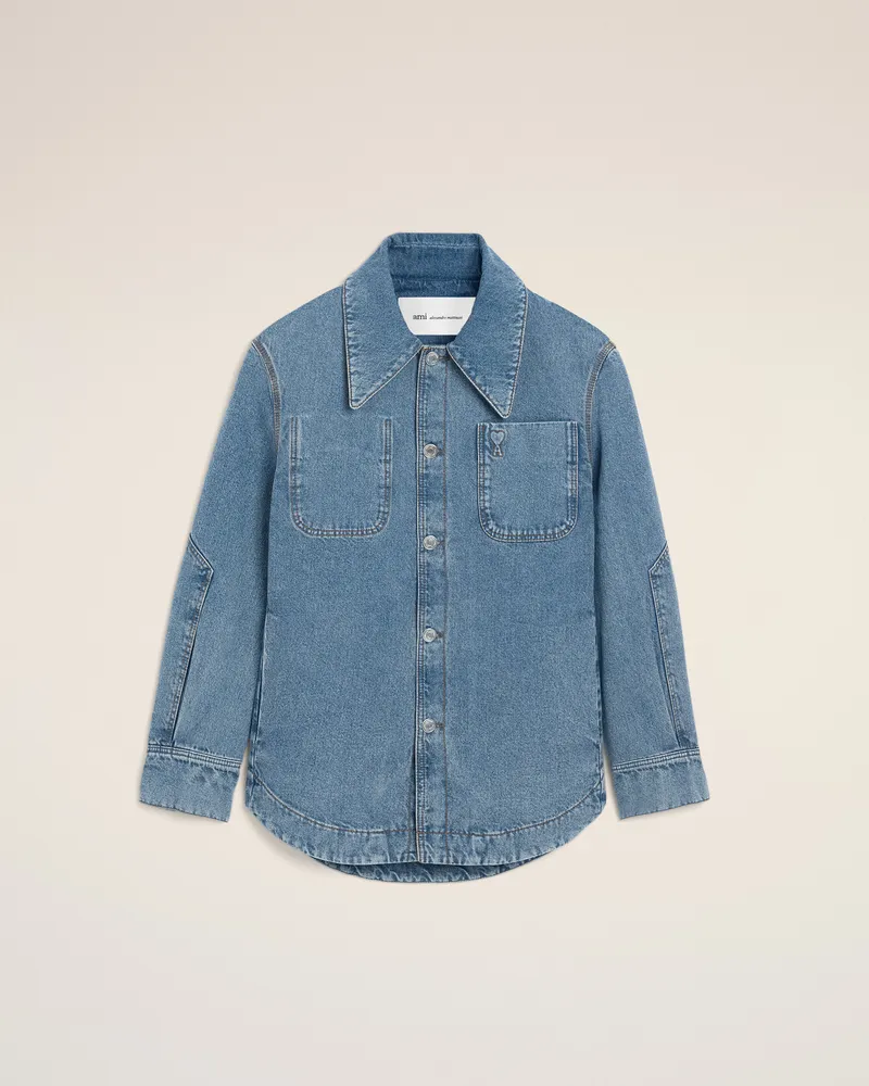 AMI Paris Blaues Ami De Coeur Worker-Überhemd aus Baumwolle Blau Unisex Blau