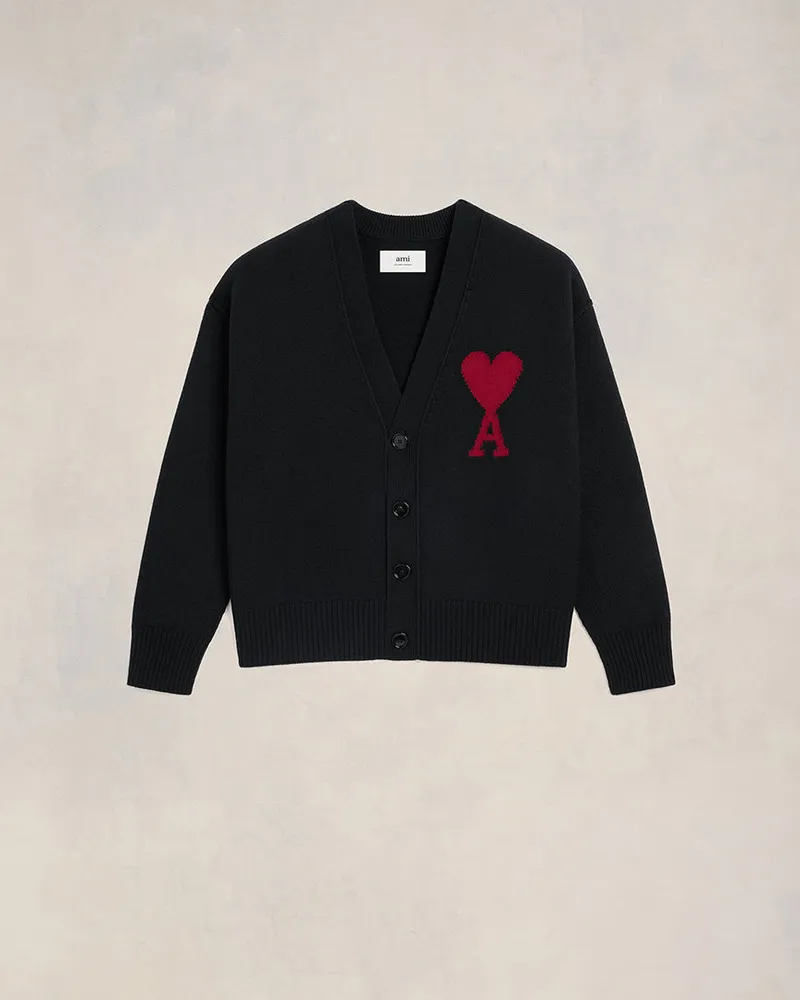 AMI Paris Ami de Coeur Strickjacke aus schwarzer Wolle Schwarz Unisex Schwarz