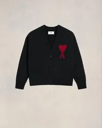 AMI Paris Cardigan mit rotem Ami de Coeur Logo Schwarz Schwarz