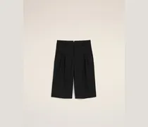 Schwarze Bermudashorts aus neuer Wolle mit hoher Taille und weitem Schnitt Schwarz für Damen