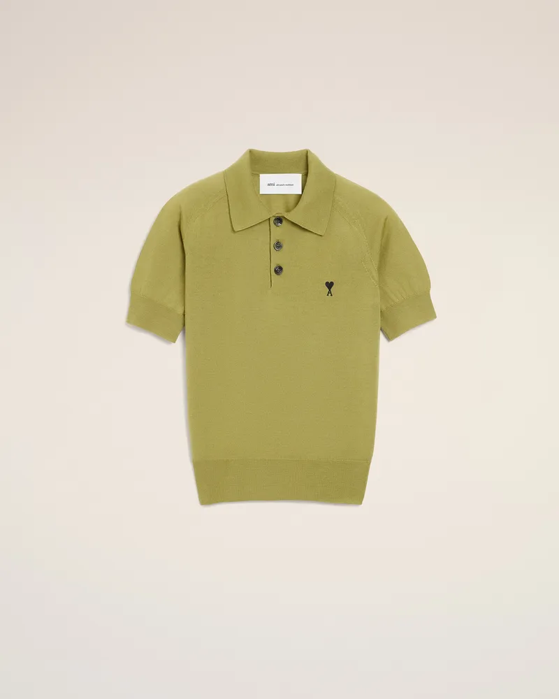 AMI Paris Grünes Ami De Coeur Polohemd aus Wolle mit kurzen Ärmeln Grün für Damen Matcha