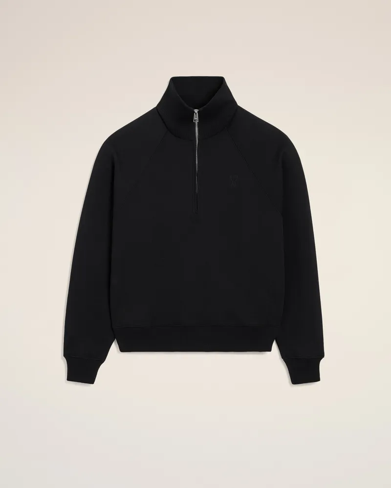AMI Paris Ami de Coeur Sweatshirt mit Reißverschluss aus schwarzer Baumwolle mit Prägung Schwarz - Größe Unisex Schwarz
