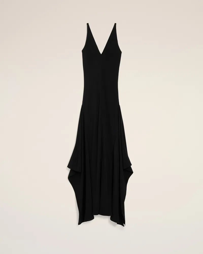 AMI Paris Langes schwarzes Kleid mit Godets aus Seidenmischung Schwarz - Größe für Damen Schwarz