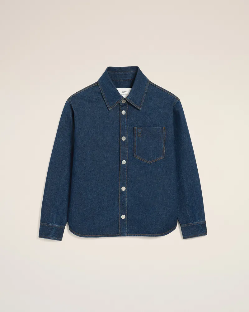 AMI Paris Ami De Coeur Überhemd aus blauer Baumwolle Blau Unisex Indigo