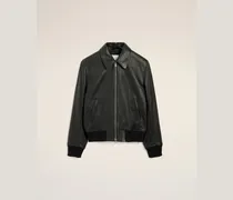 Schwarze Lammlederjacke mit Reißverschluss Schwarz für Herren