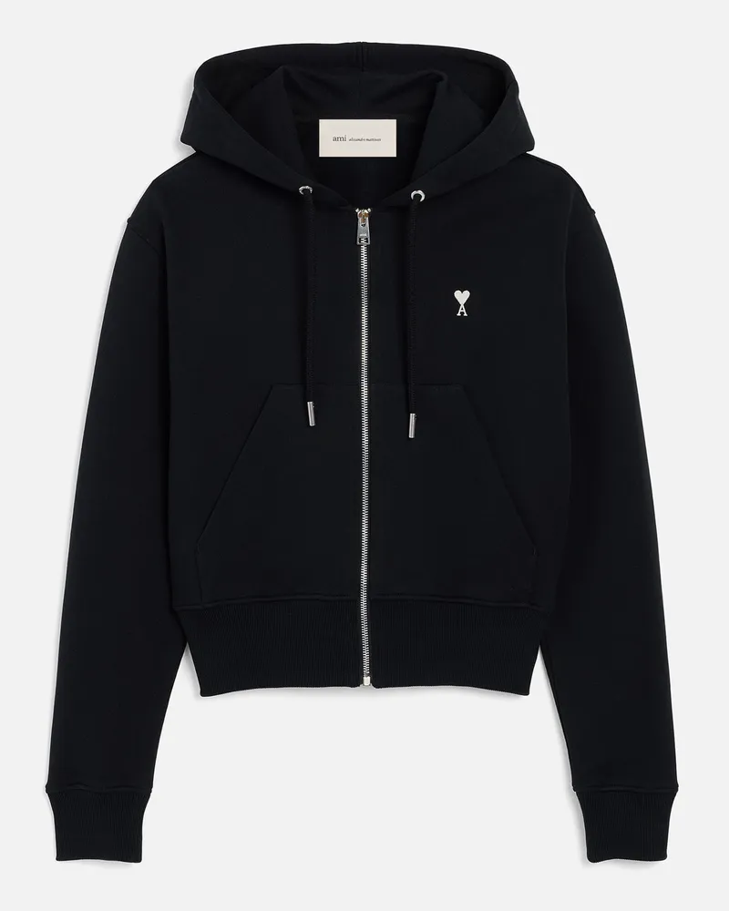 AMI Paris Ami de Coeur Kapuzenpullover mit Reißverschluss aus schwarzer Baumwolle Schwarz - Größe für Damen Schwarz