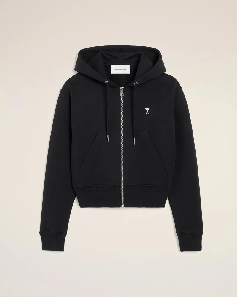 AMI Paris Ami de Coeur Kapuzenpullover mit Reißverschluss aus schwarzer Baumwolle Schwarz für Damen Schwarz