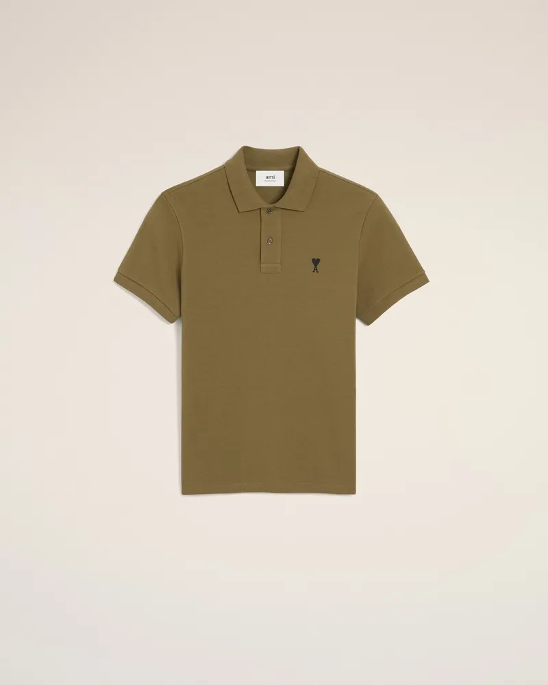 AMI Paris Ami De Coeur Polohemd aus grüner Baumwolle mit Kontrast Grün für Herren Bronze