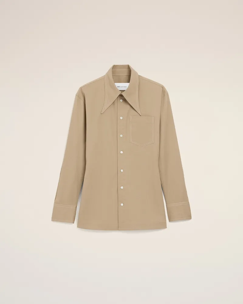 AMI Paris Beiges Baumwollhemd mit markantem Kragen und passgenauer Passform Beige für Damen Taupegrau