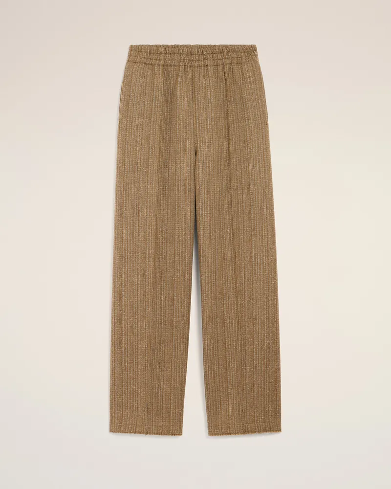 AMI Paris Elastische Hose aus brauner Wolle mit Fischgrätmuster Braun Unisex Camel