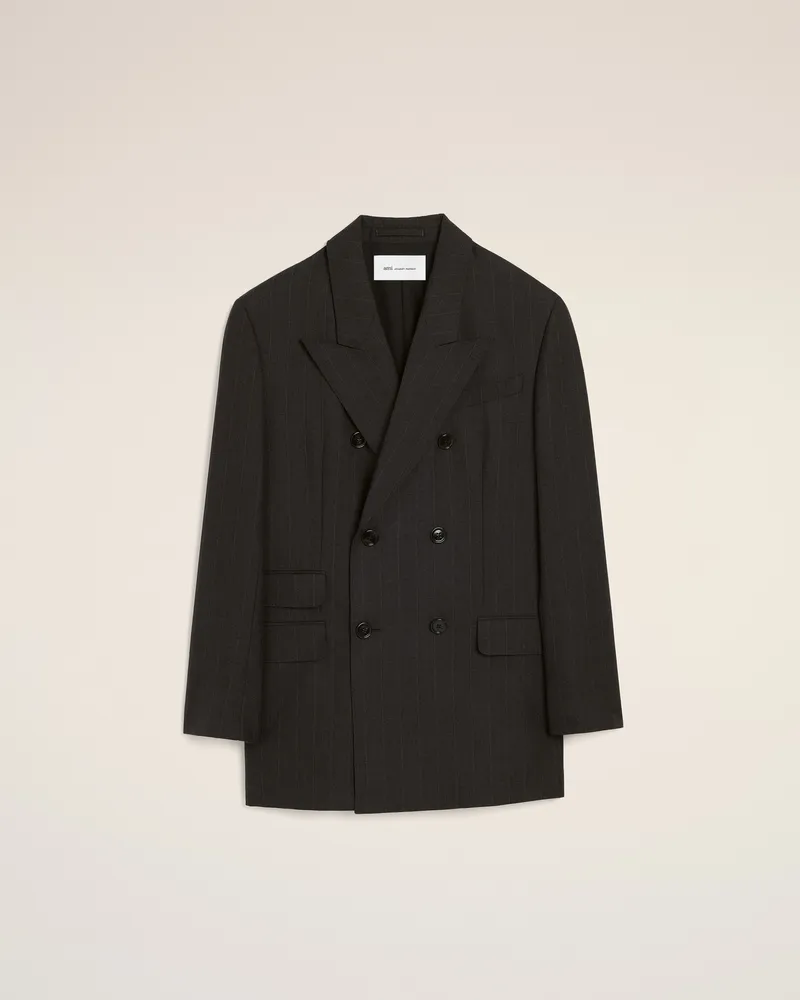 AMI Paris Grau gestreifter Blazer aus Wolle mit doppelter Knopfleiste Grau - Größe für Damen Kohlenstoffgrau