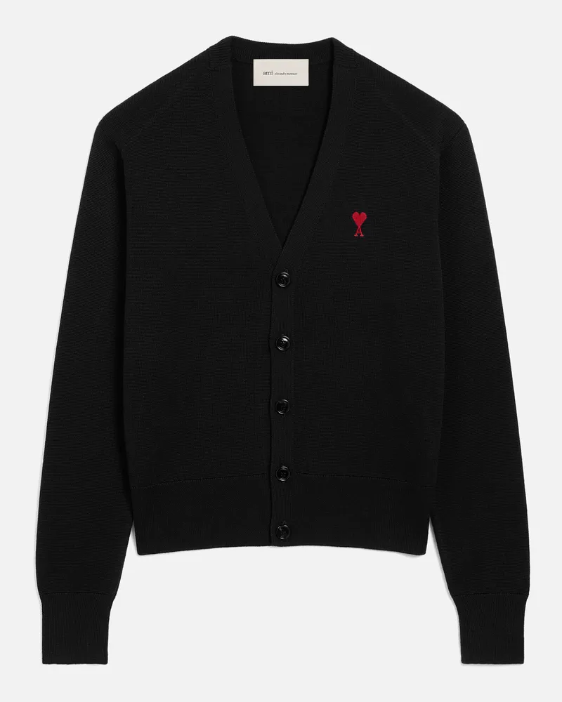 AMI Paris Ami de Coeur Cardigan aus schwarzer Wolle mit V-Ausschnitt Schwarz - Größe für Herren Schwarz