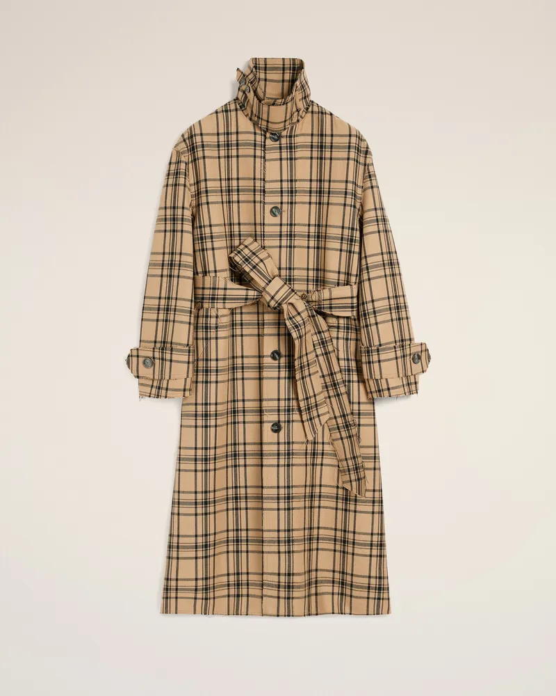 AMI Paris Karierter Regenmantel mit Gürtel aus Wolle in Braun Braun Unisex Camel