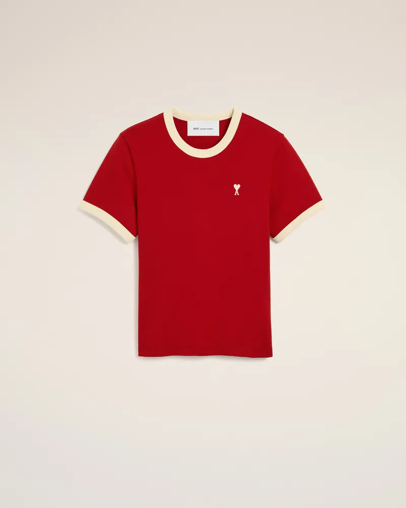 AMI Paris Ami de Coeur T-Shirt aus kontrastierendem roten Baumwollstoff Rot für Damen Rubinrot