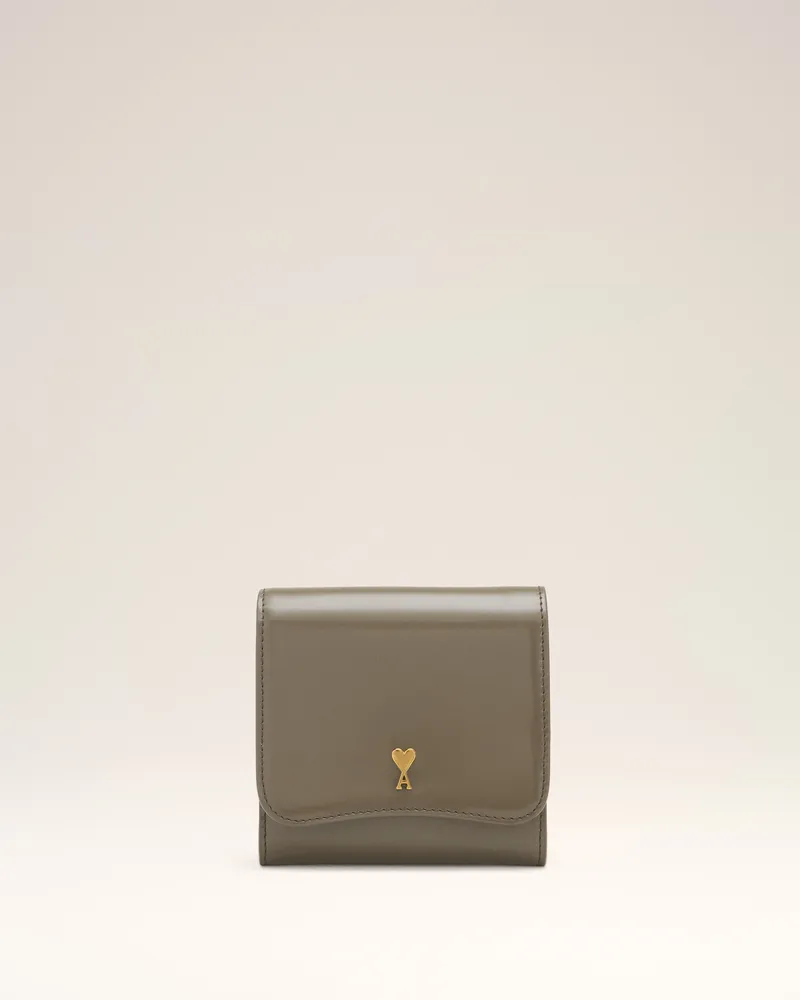 AMI Paris Kompaktes Paris Paris Portemonnaie aus glasiertem Leder in Grau Grau Unisex Carbon