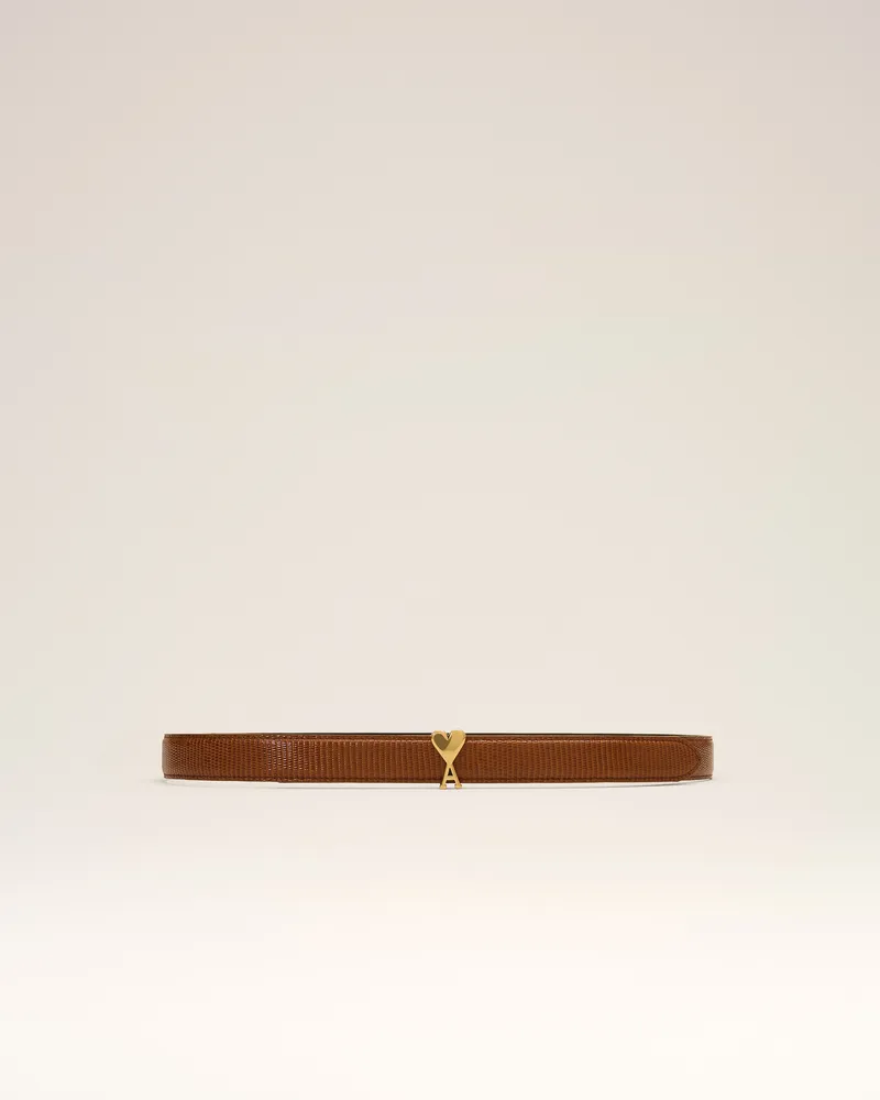 AMI Paris Ami de Coeur Gürtel aus braunem Lizard-Rindsleder 25 mm mit Ami de Coeur Schnalle Braun - Größe Unisex Cognac