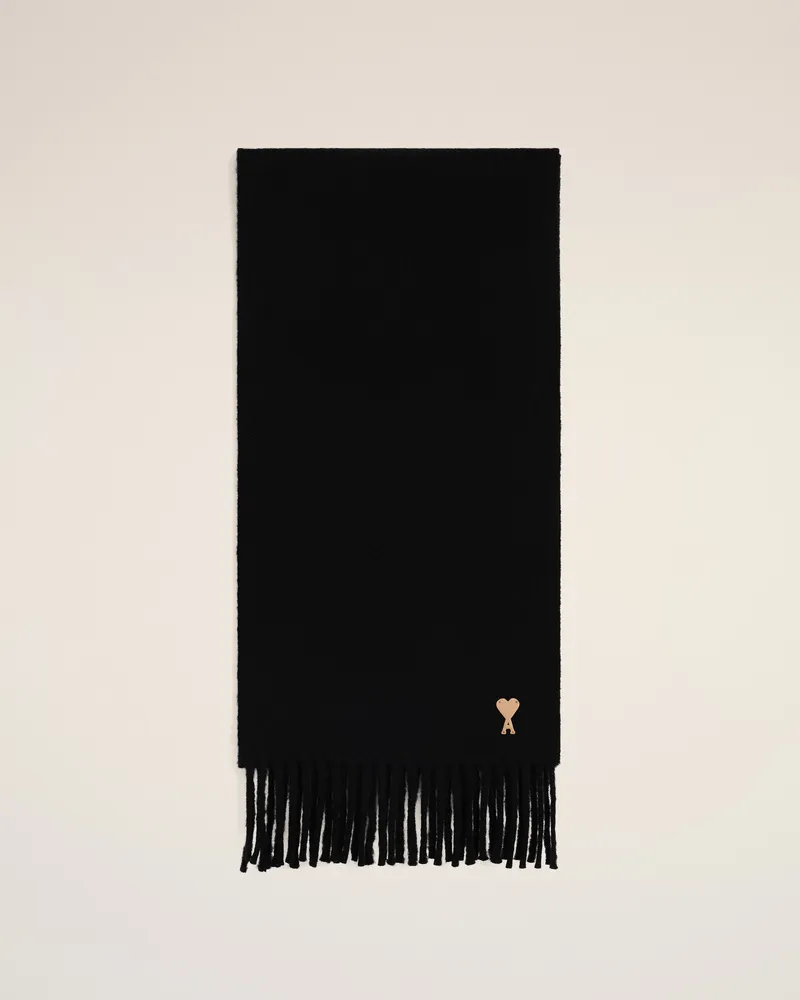 AMI Paris Ami de Coeur Schal aus schwarzer Wolle mit Patch Schwarz - Größe Unisex Schwarz