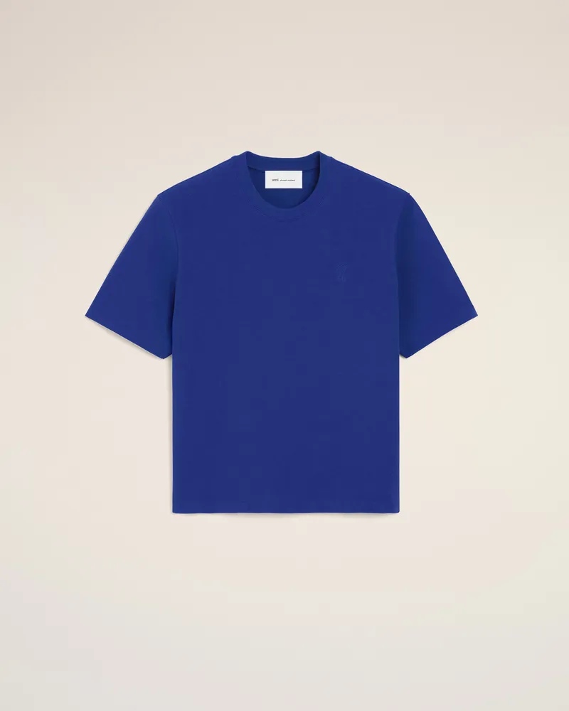 AMI Paris Ami de Coeur T-Shirt aus blauem Baumwollstoff mit Prägung Blau - Größe Unisex Royal
