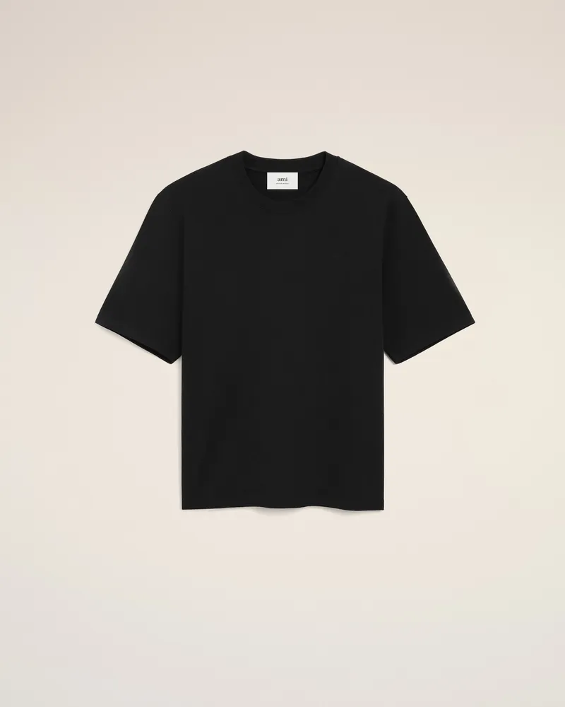 AMI Paris Schwarzes Baumwoll-T-Shirt mit Ami De Coeur Prägung Schwarz Unisex Schwarz