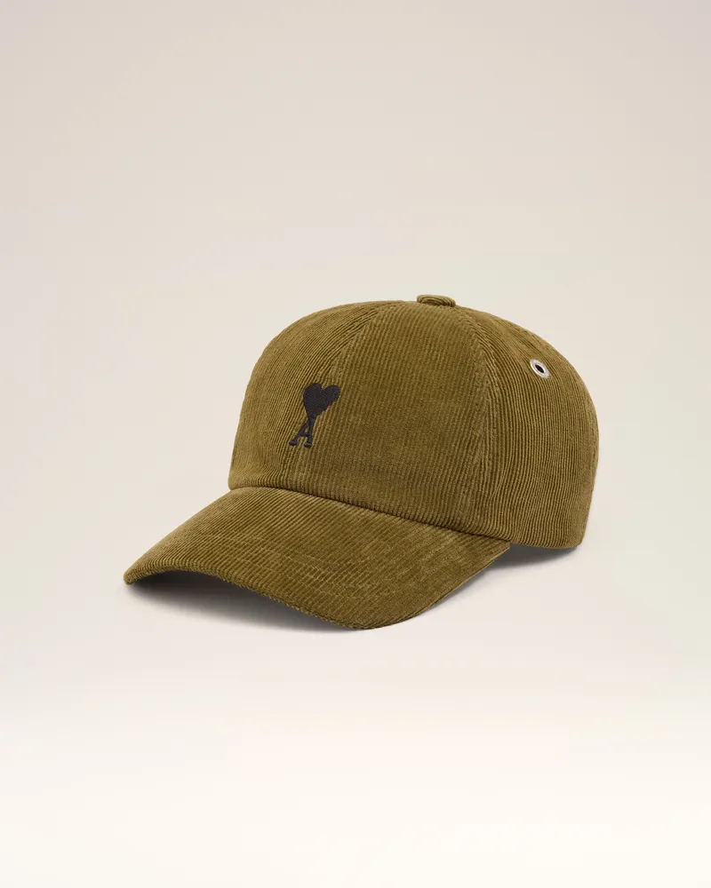 AMI Paris Ami De Coeur Kappe aus grünem Baumwollcord Grün Unisex Bronze