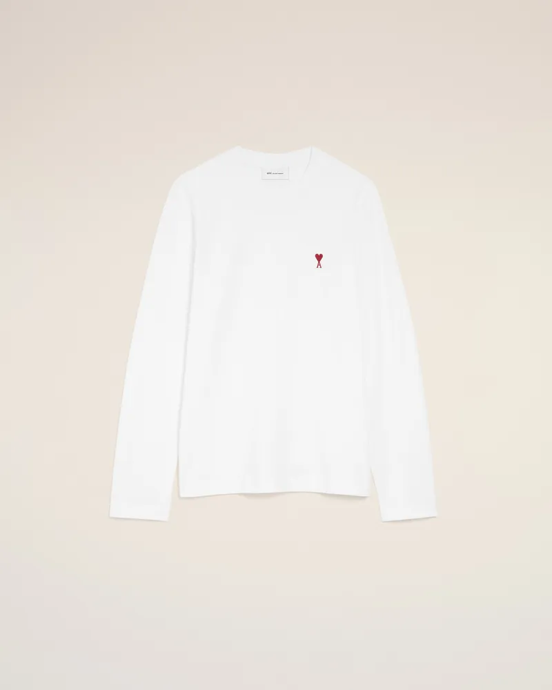 AMI Paris Ami de Coeur Langarm-T-Shirt aus weißer Baumwolle Weiß Unisex Weiss
