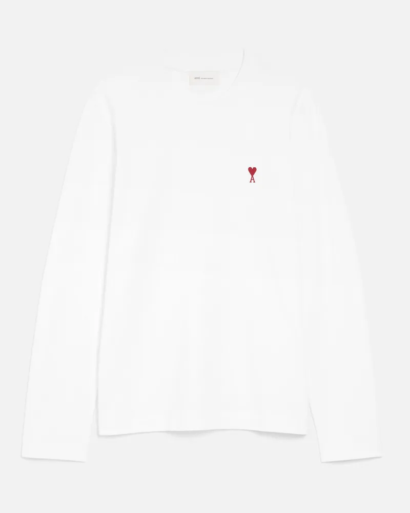AMI Paris Ami de Coeur Langarm-T-Shirt aus weißer Baumwolle Weiß - Größe Unisex Weiss
