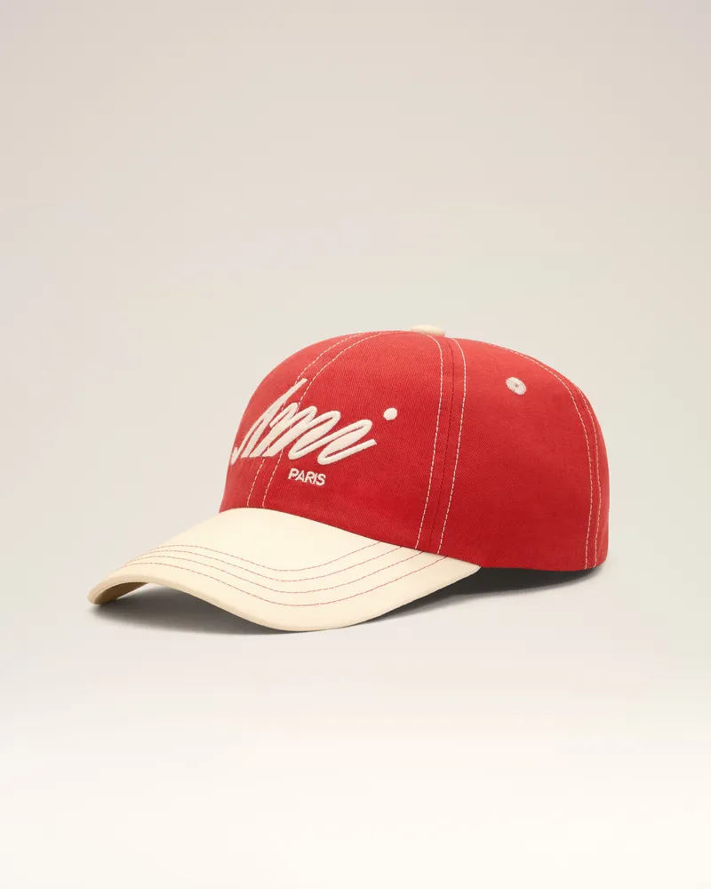AMI Paris Rot-weiße Baumwollkappe mit Ami Paris Stickerei Rot Unisex Rubinrot