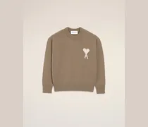 Beigefarbener Ami De Coeur Pullover aus Wolle und Baumwolle mit Rundhalsausschnitt Beige Unisex