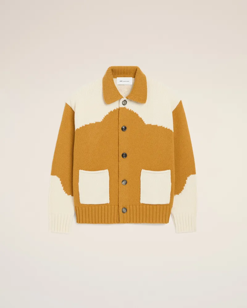 AMI Paris Gelber Ami De Coeur Cardigan aus Wolle Gelb Unisex Sonne
