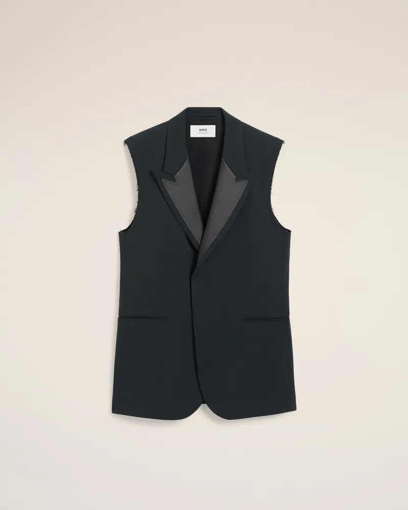 AMI Paris Ärmellose Smokingjacke aus schwarzer Wolle Grau für Herren Anthrazit