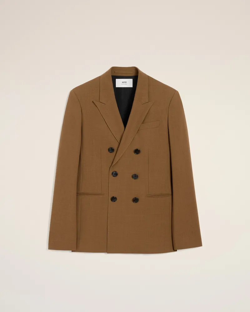 AMI Paris Braune zweireihige Jacke aus Wolle Braun für Damen Hazelnut