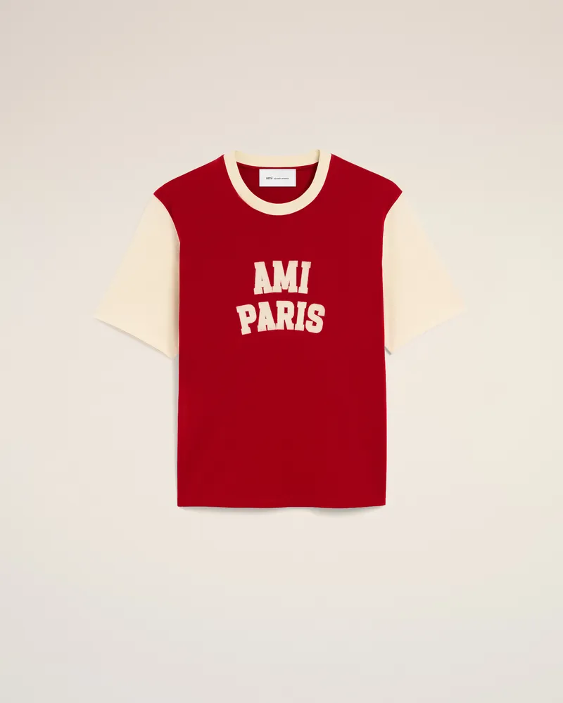 AMI Paris Rotes T-Shirt aus Baumwolle mit Ami Paris Stickerei Rot - Größe Unisex Rubinrot
